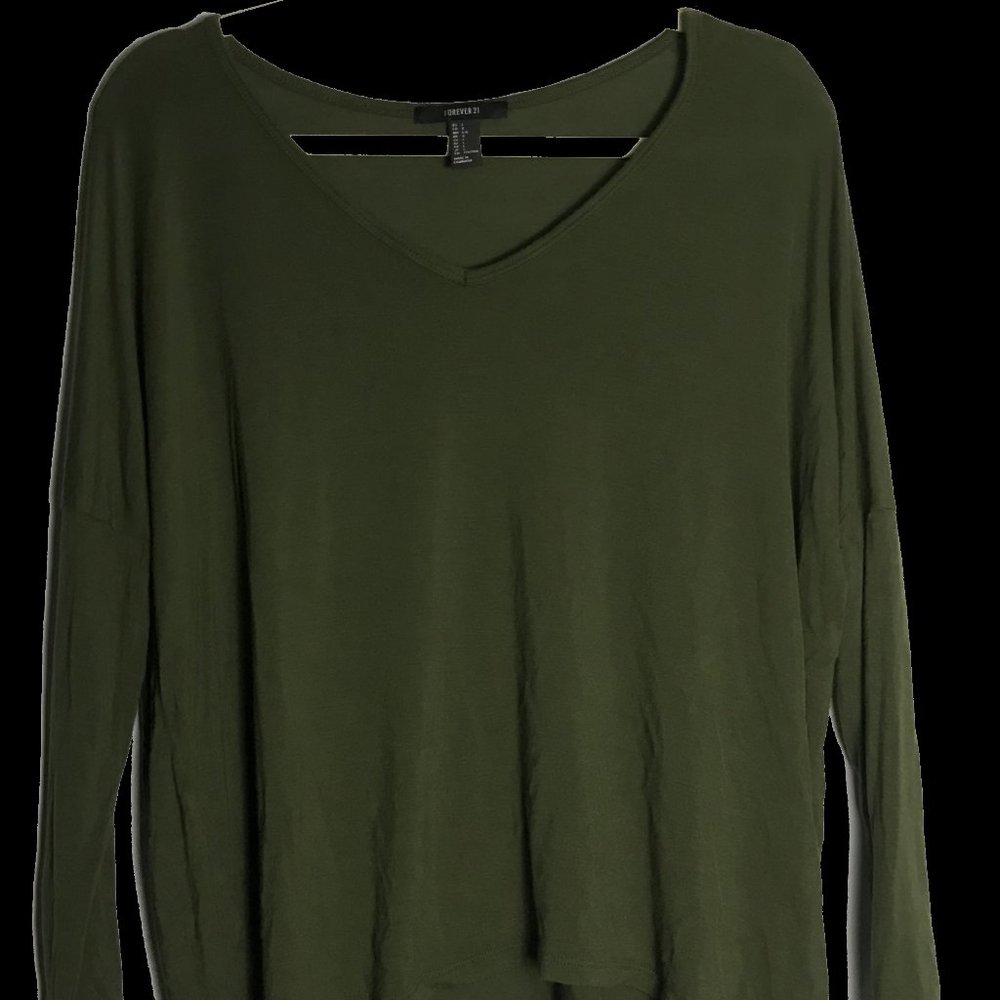 Olive Green Slouch V-Neck Long-Sleeved Shirt